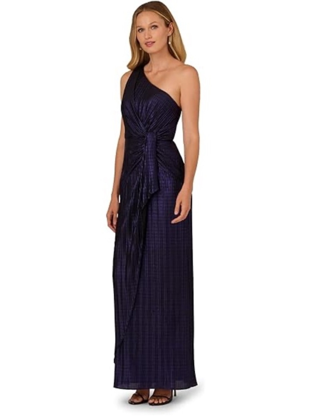 Adrianna Papell One Shoulder Evening Gown Size 6 Metallic Purple